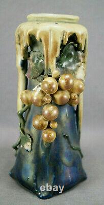 Turn-Teplitz Amphora Edda Purple Blue Iridescent Gold Grapes Vase C1899-1900