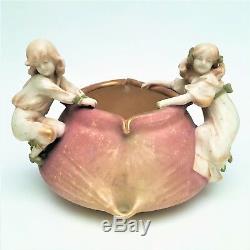 Turn Teplitz Amphora Porcelain-Vienna Austria-Two Children on Bowl ca. 1899-1905