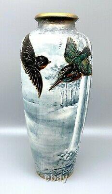 Turn Teplitz Art Nouveau Amphora Birds in Snowy Forest Landscape Vase Wahliss