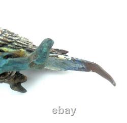 Two 2 ANTIQUE Austrian Cold Painted BRONZE Budgerigars Parakeets on a Branch OLD