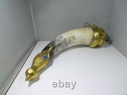Unusual Austrian Or German Jugendstil Jewelled Brass Capped Powder Horn