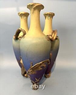 Unusual Cluster Vase. Three Joined Vases. Austrian. Art Nouveau. 10 1/4 H