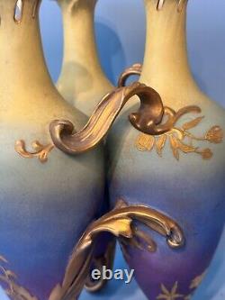 Unusual Cluster Vase. Three Joined Vases. Austrian. Art Nouveau. 10 1/4 H