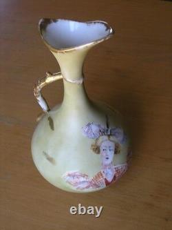 VeryUnique Antique Austrian Porcelain Hand Painted Ewer Gilt Female Clown Figure