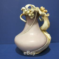 Vintage Amphora Art Nouveau Vase Woman, Leaves, Flower Buds (Fruit)