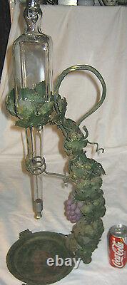 Vintage Art Nouveau Bronze Flower Austria Wine Liquor Glass Bottle Bar Decanter