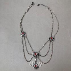 Vintage Austrian Art Nouveau Necklace Silver 835 Red Coral Festoon Necklace 18