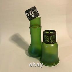 Vintage Green Austrian/Czech Art Nouveau Glass Vases (1910s)