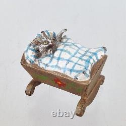 Vintage Novelty Cold Painted Austrian Vienna Miniature Bronze Puss Cat in Cradle