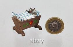 Vintage Novelty Cold Painted Austrian Vienna Miniature Bronze Puss Cat in Cradle
