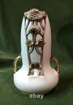 Vintage Organic Art Nouveau Austria Pottery Amphora Vase Signed Julius Dressler