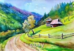 Watercolor Painting Carpathian Austrian Houses Serdyuk B. Unframed Art nSerb949
