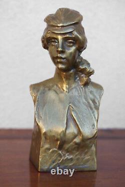 Woman Bronze Bust 7 in. Austrian Art Nouveau, Adolf Josef Pohl 1872-1930 signed