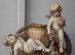 XL Antique Amphora Art Nouveau Stellmacher Riessner Porcelain Vase Angels Anges