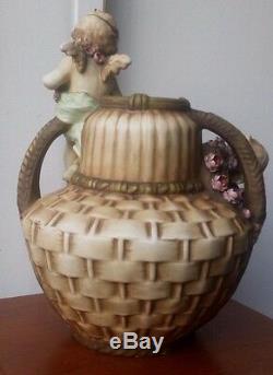 XL Antique Amphora Art Nouveau Stellmacher Riessner Porcelain Vase Angels Anges