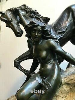 XLarge 24.5 Goldscheider style Viennese Figurine ceramic Art Nouveau bronze